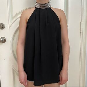 Papaya Spring Summer Faux Gem High Neck Sleeveless Black Tank Top Women's Size S